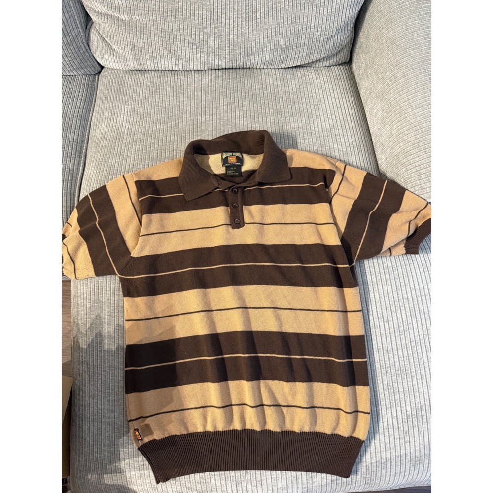 FB County Men Brown Tan Striped Knit Polo Shirt Short Sleeve 2XL OG FB County